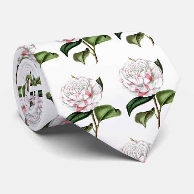 Vintage Camellia Print Neck Tie (Rolled)