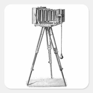 Vintage Camera - Antique Cameras Photography Black Square Sticker