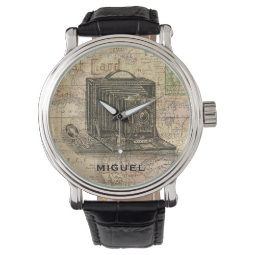 Vintage Camera Antique Map of Africa Personalized Watch