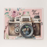 Vintage Camera Best Friends Photo  Jigsaw Puzzle<br><div class="desc">This fun puzzle features a whimsical vintage camera with a place for you to insert a photo in the center of the lens. In the right corner there is text that says "Best Friends" in a black cursive font.</div>