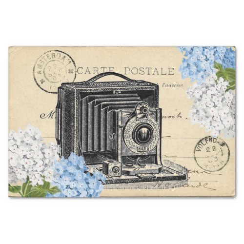 Vintage Camera Blue Flower Postcard Tissue Paper