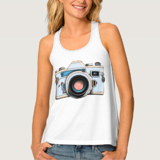Vintage Camera - Blue Retro Camera Illustration Tank Top
