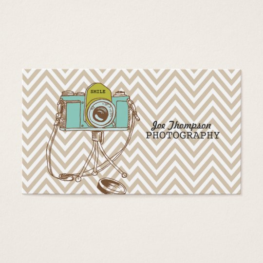 Vintage Camera Chevron Photographer Business Cards