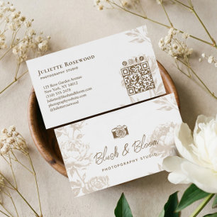 Vintage Camera Chic Hand Drawn Floral Photographer Business Card