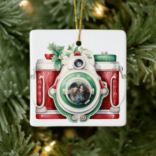 Vintage Camera Christmas Photo Ceramic Ornament