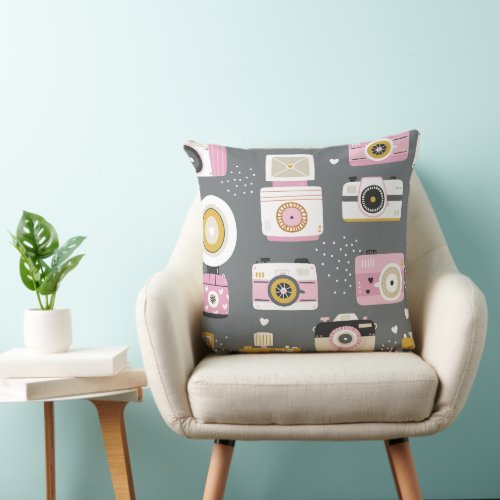 Vintage Camera Design Throw Pillow Retro Camera  Throw Pillow