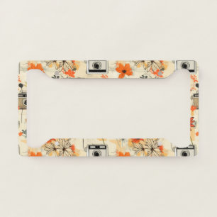 Vintage Camera Floral Orange Mustard Ephemera License Plate Frame