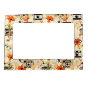 Vintage Camera Floral Orange Mustard Ephemera Magnetic Frame