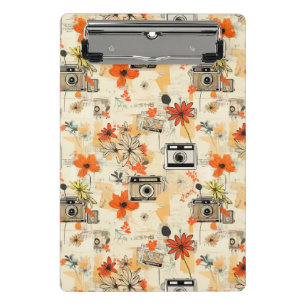 Vintage Camera Floral Orange Mustard Ephemera Mini Clipboard