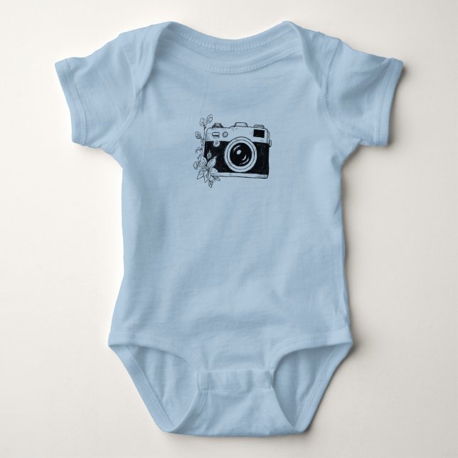 Vintage Camera – Floral Sketch Baby Bodysuit (Front)