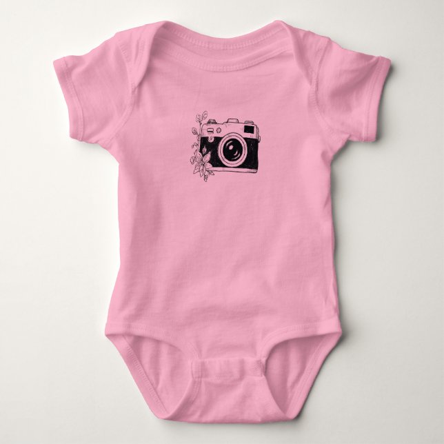 Vintage Camera – Floral Sketch Baby Bodysuit (Front)