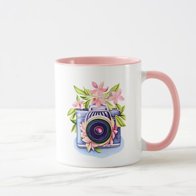 Vintage Camera Floral Water Bottle Mug (Right)