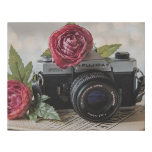 Vintage Camera & Flowers Faux Canvas Print