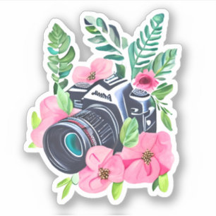 Vintage Camera, Green Foliage  Sticker