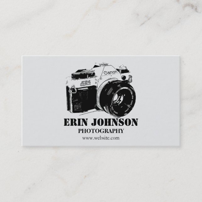 Vintage Camera, Grey Design Business Card (Front)