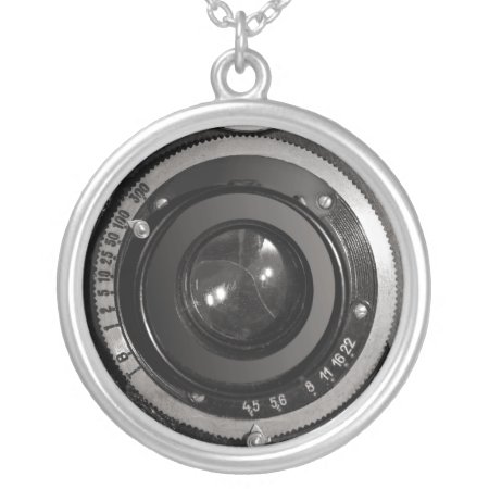 Vintage Camera Lens On Silver Plated Necklace