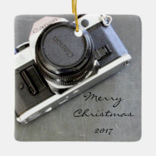 Vintage Camera on Chalkboard Christmas Ornament