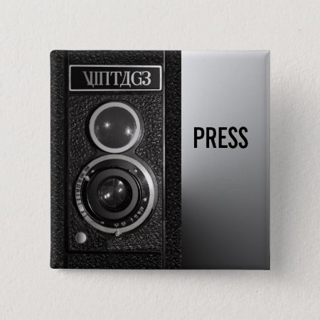 Vintage Camera On Media And Press Badge Pinback Button