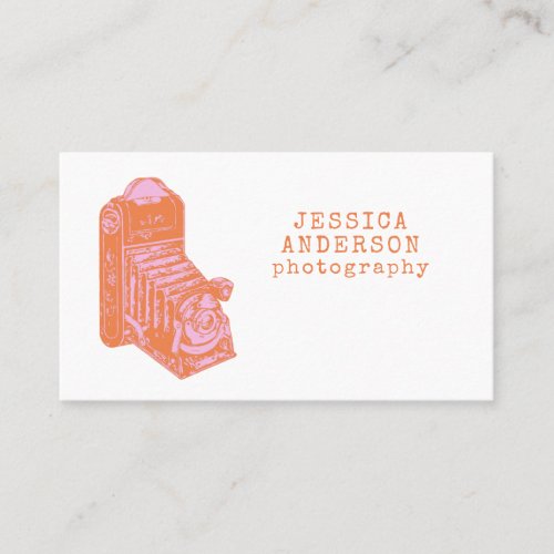 Vintage Camera Orange Pink Logo Photographer Business Card