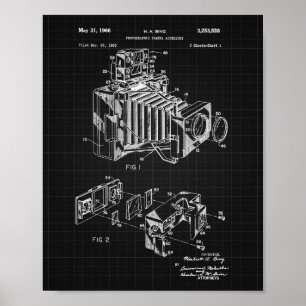 Vintage Camera Patent Poster Black Grid Background