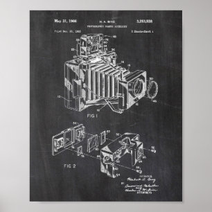 Vintage Camera Patent Poster Chalkboard Background