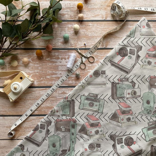 Vintage Camera Pattern Cotton Fabric (Creator Uploaded)