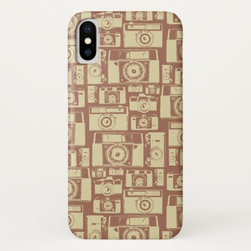 Vintage Camera Pattern in Brown Colors iPhone X Case