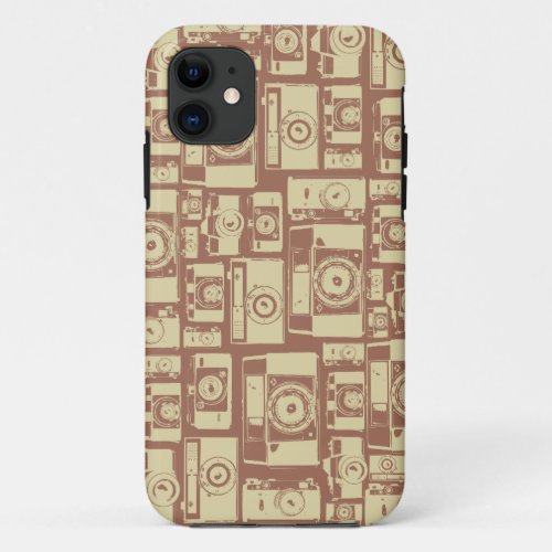 Vintage Camera Pattern in Brown Colors iPhone 11 Case