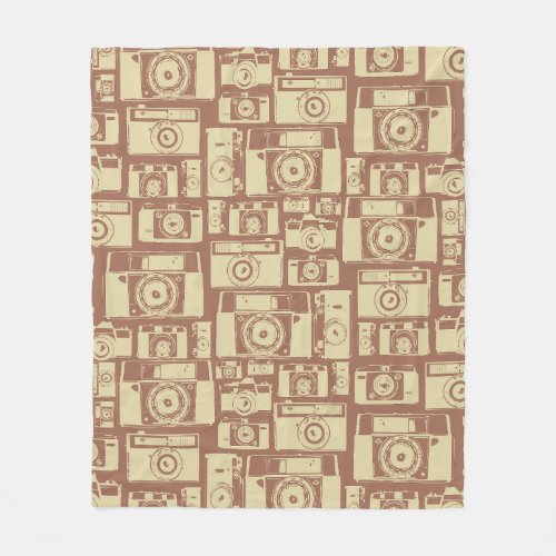 Vintage Camera Pattern in Brown Colors Fleece Blanket