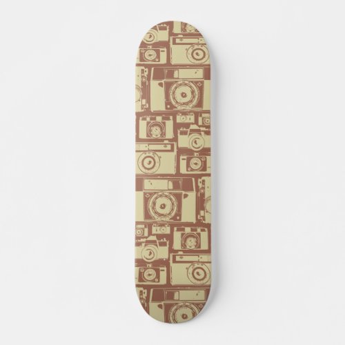Vintage Camera Pattern in Brown Colors Skateboard