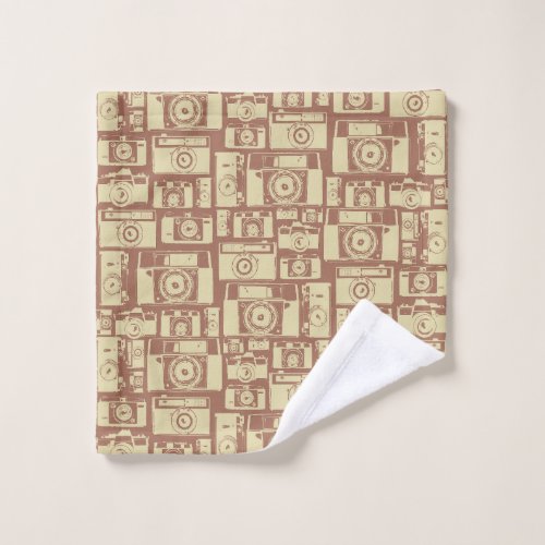 Vintage Camera Pattern in Brown Colors Wash Cloth