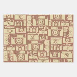 Vintage Camera Pattern in Brown Colors Wrapping Paper Sheets