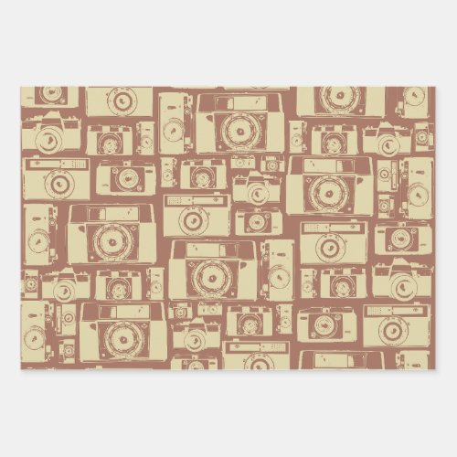 Vintage Camera Pattern in Brown Colors Wrapping Paper Sheets