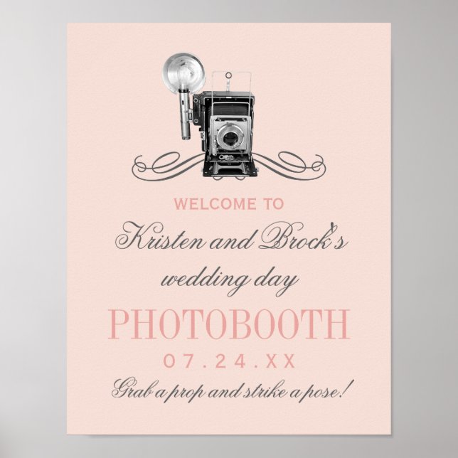 Vintage Camera Photo Booth Pink Wedding Poster (Front)