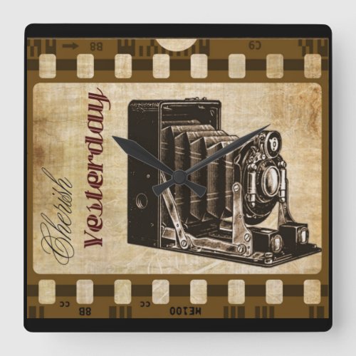 Vintage camera photography film square wall clock