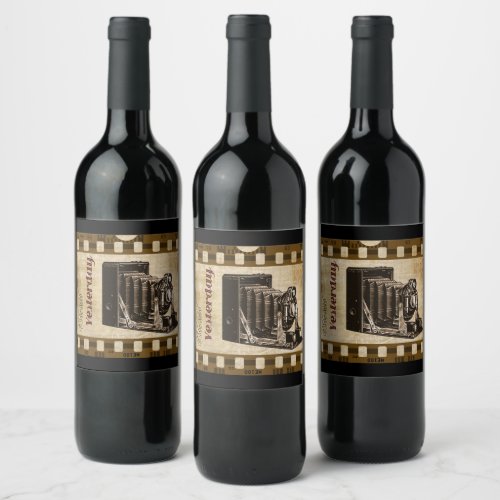 Vintage camera photography film wine label