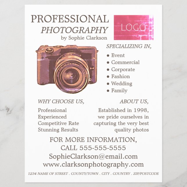 Vintage Camera, Photography, Photographer Hire Flyer (Front)