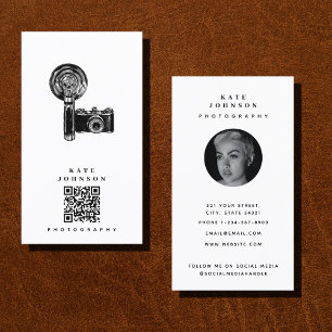 Vintage Camera Photography Social Media QR Code Business Card