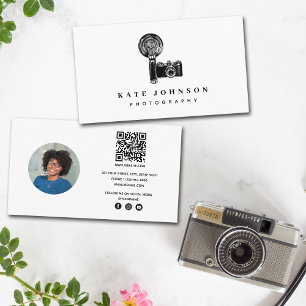 Vintage Camera Photography Social Media QR Code Business Card