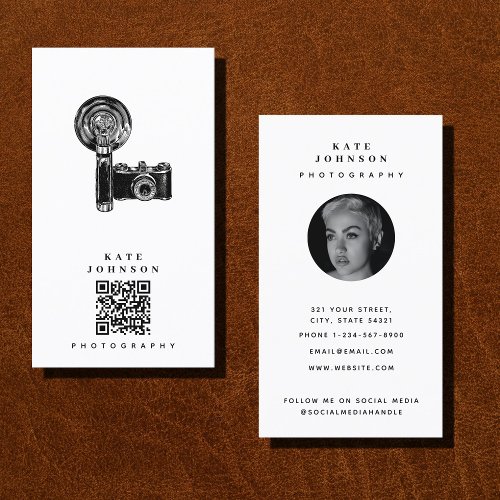 Vintage Camera Photography Social Media QR Code  Business Card