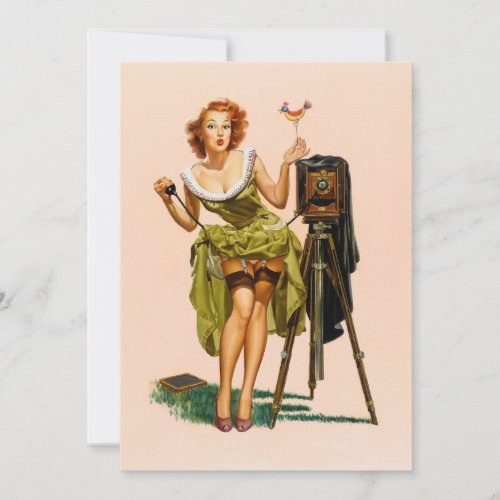 Vintage Camera Pinup girl Personalized Announcement