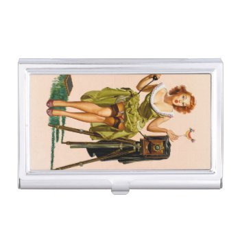 Vintage Camera Pinup Girl Business Card Holder by PinUpGallery at Zazzle