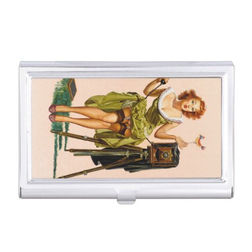 Vintage Camera Pinup girl Business Card Holder