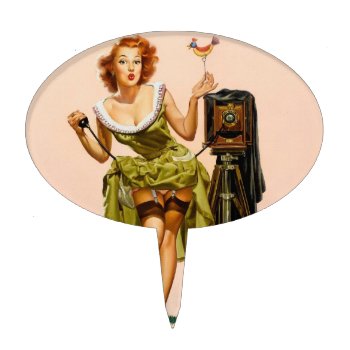 Vintage Camera Pinup Girl Cake Topper by PinUpGallery at Zazzle