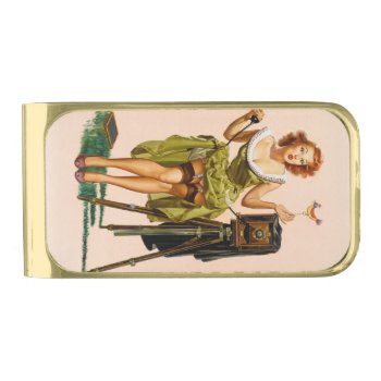 Vintage Camera Pinup Girl Gold Finish Money Clip by PinUpGallery at Zazzle