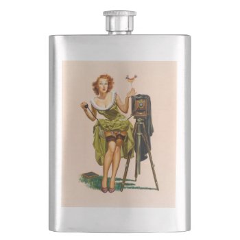 Vintage Camera Pinup Girl Hip Flask by PinUpGallery at Zazzle