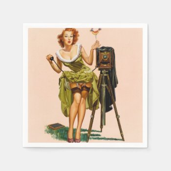 Vintage Camera Pinup Girl Paper Napkins by PinUpGallery at Zazzle