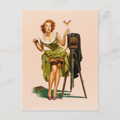 Vintage Camera Pinup girl Postcard