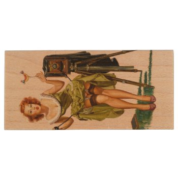 Vintage Camera Pinup Girl Wood Usb Flash Drive by PinUpGallery at Zazzle