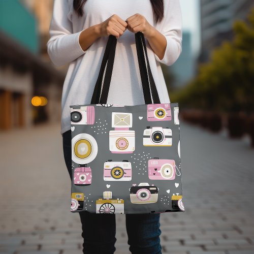 Vintage Camera Print Tote Bag Cute Retro Camera 